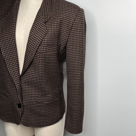 VINTAGE HOUNDSTOOTH LADYBUG BROWN BLAZER SUIT JACKET SIZE 10 - Picture 9 of 9